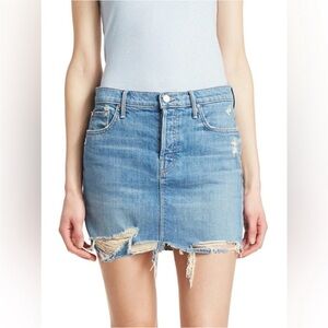MOTHER Vagabond Mini Fray Denim Skirt 28